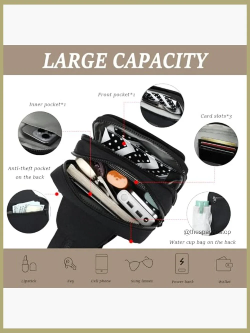2-in-1 Nylon Sling Crossbody Backpack with Wipes Pouch & Bottle Pocket